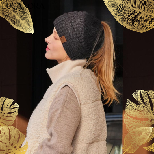 PonyBean™ Dámská pletená čepice s otvorem na culík