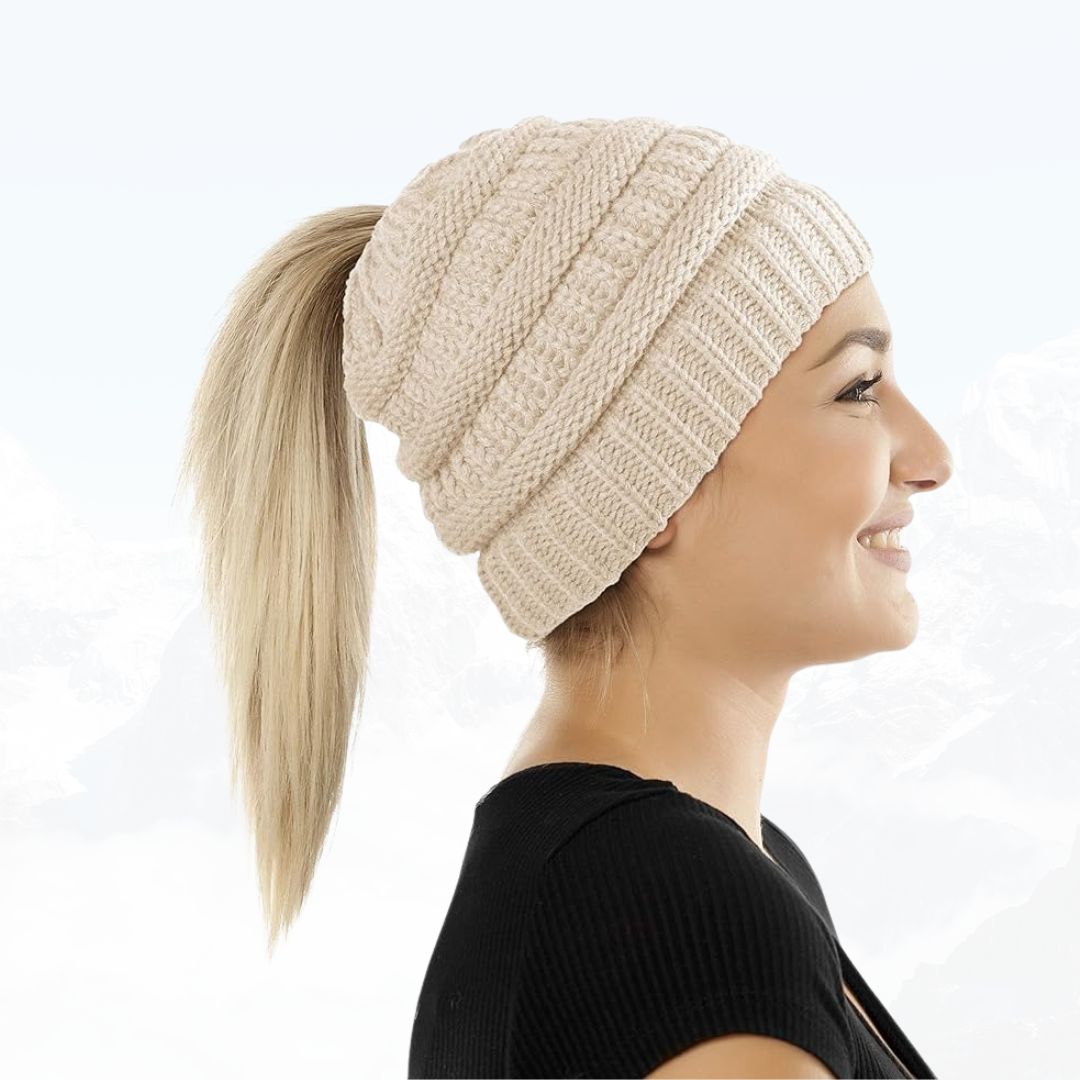 PonyBean™ Dámská pletená čepice s otvorem na culík