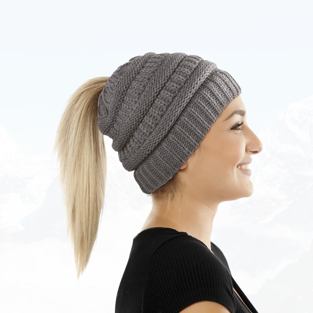 PonyBean™ Dámská pletená čepice s otvorem na culík