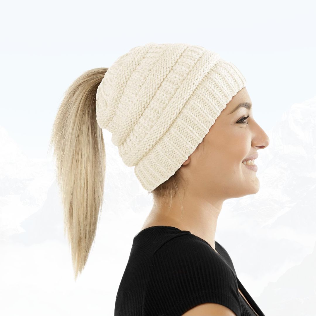 PonyBean™ Dámská pletená čepice s otvorem na culík