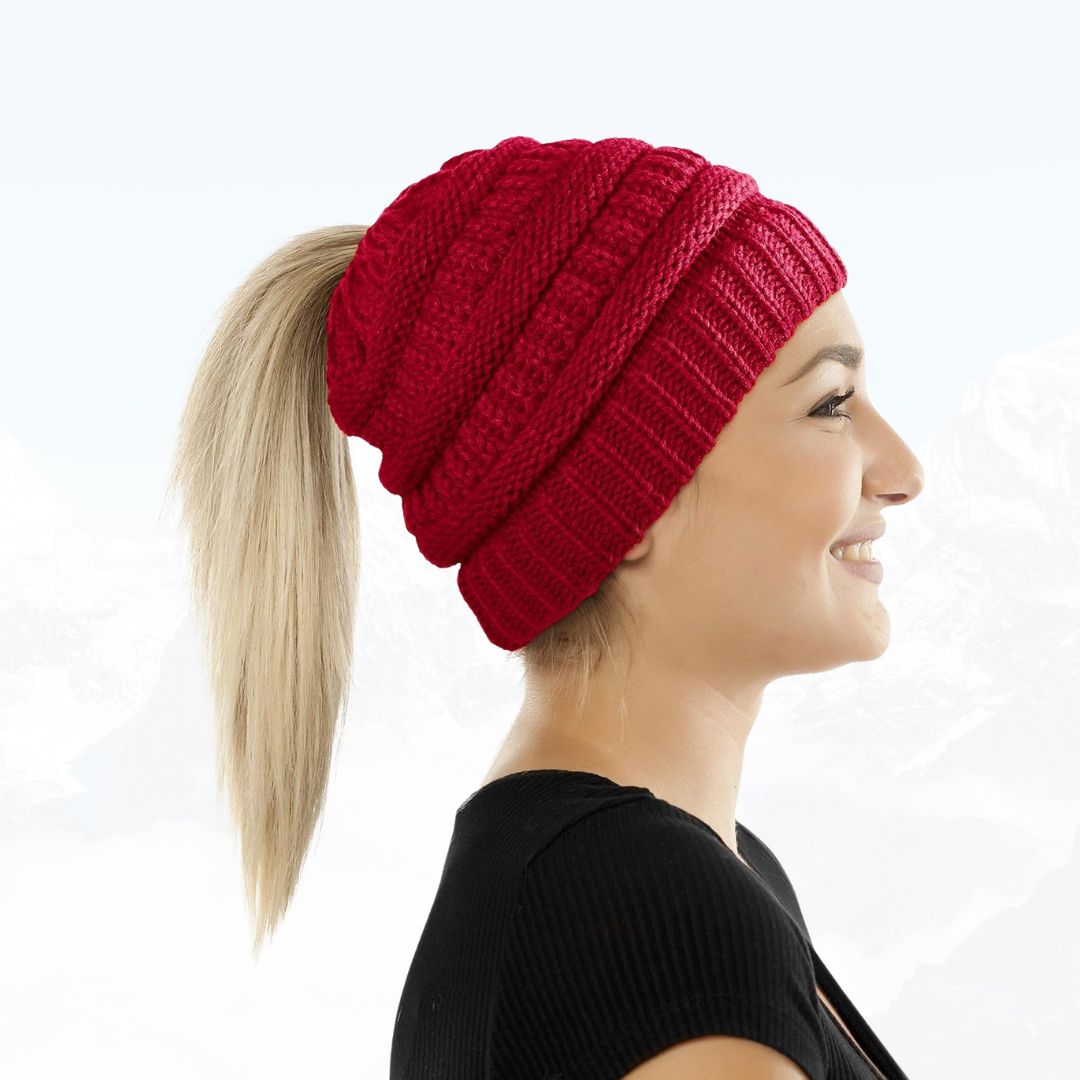 PonyBean™ Dámská pletená čepice s otvorem na culík