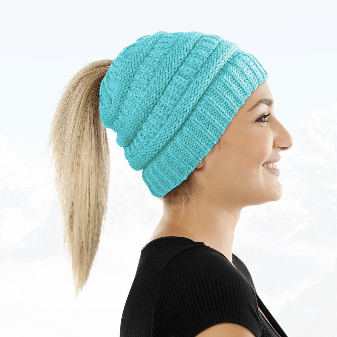 PonyBean™ Dámská pletená čepice s otvorem na culík