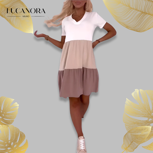 Tea Cavanna™ Tříbarevné elegantní dámské šaty s výstřihem