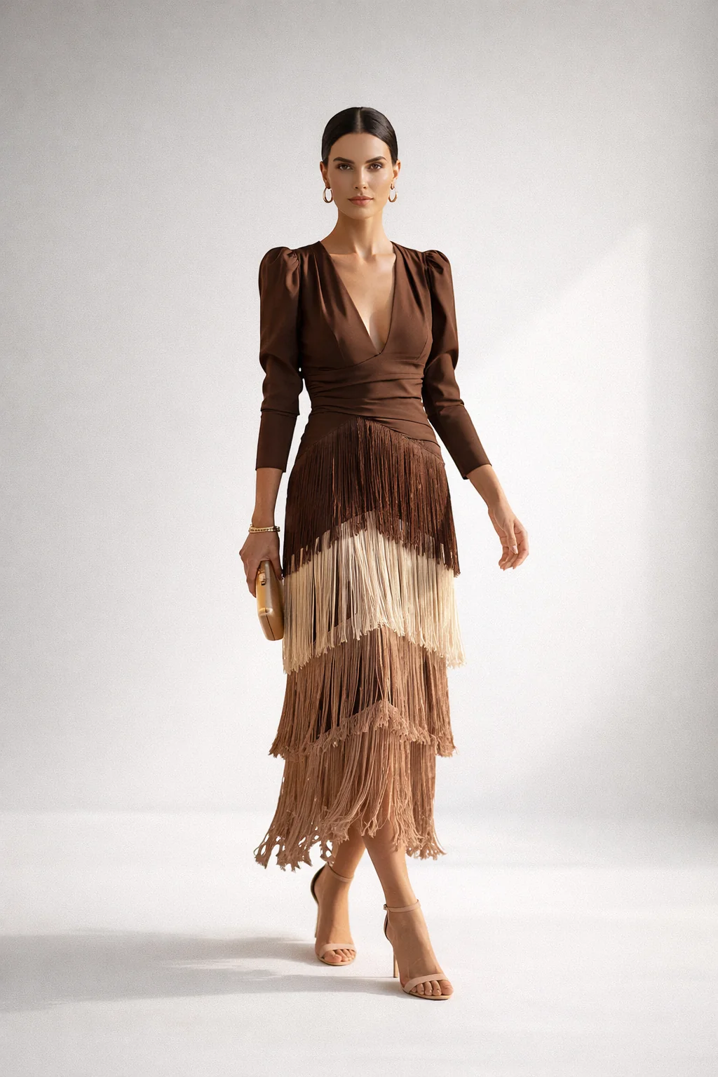 Ursola Abbondanza™ Elegantní midi šaty se třásněmi na slavnostní příležitosti