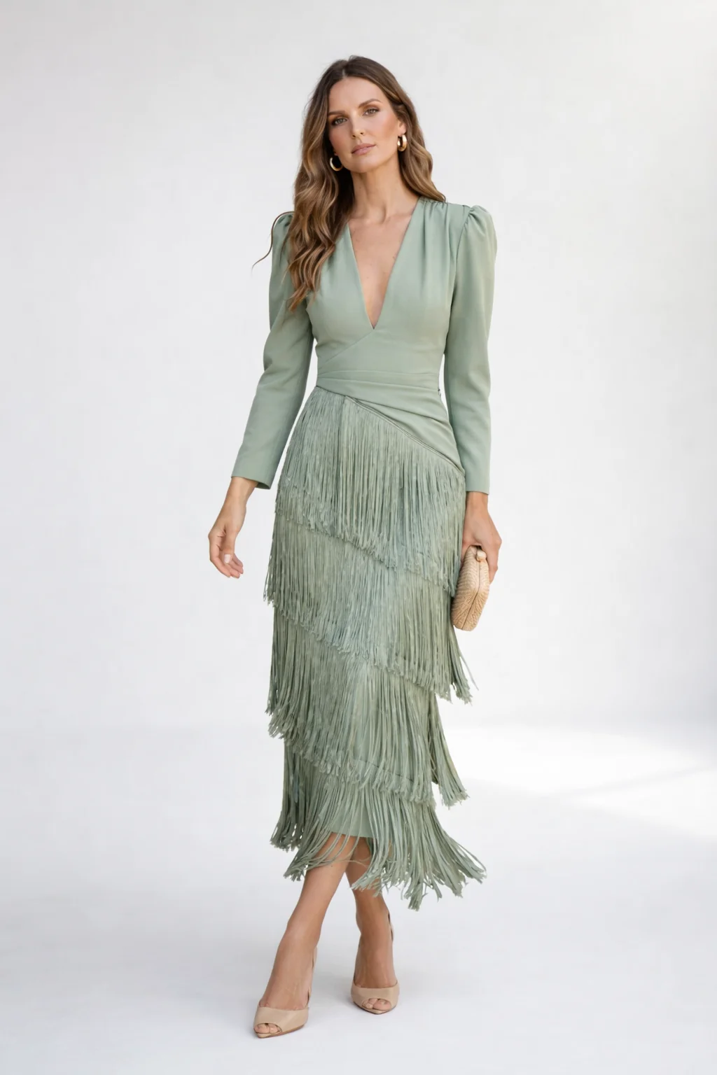 Ursola Abbondanza™ Elegantní midi šaty se třásněmi na slavnostní příležitosti