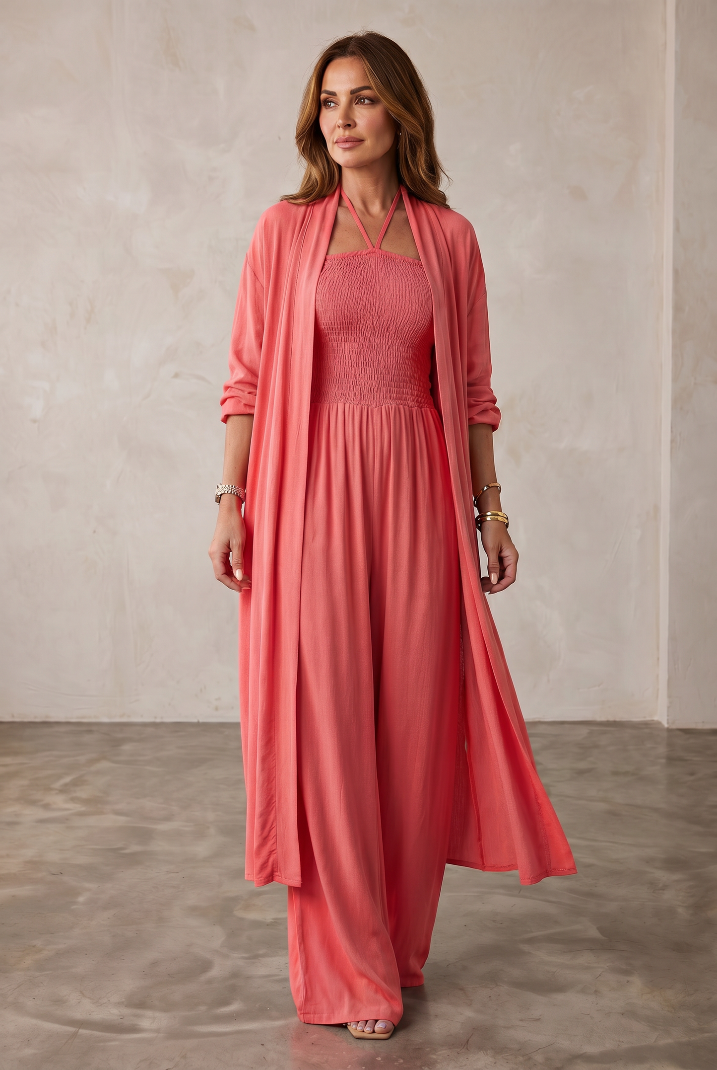 Valentina Caruso™ elegantní dvoudílná souprava s širokými nohavicemi a ramínky