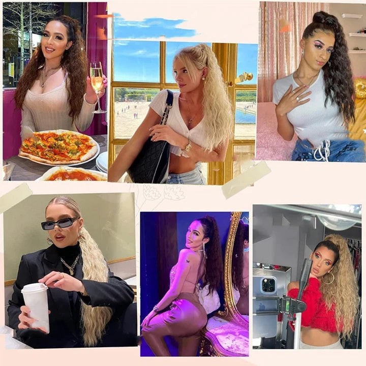 VéloStyle™ Dámský cop dlouhé kudrnaté vlasy svazek