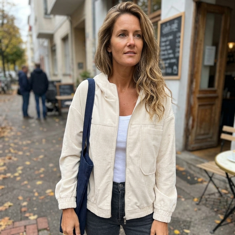 Adele Mariani™ Zapínací manšestrová bunda s kapucí
