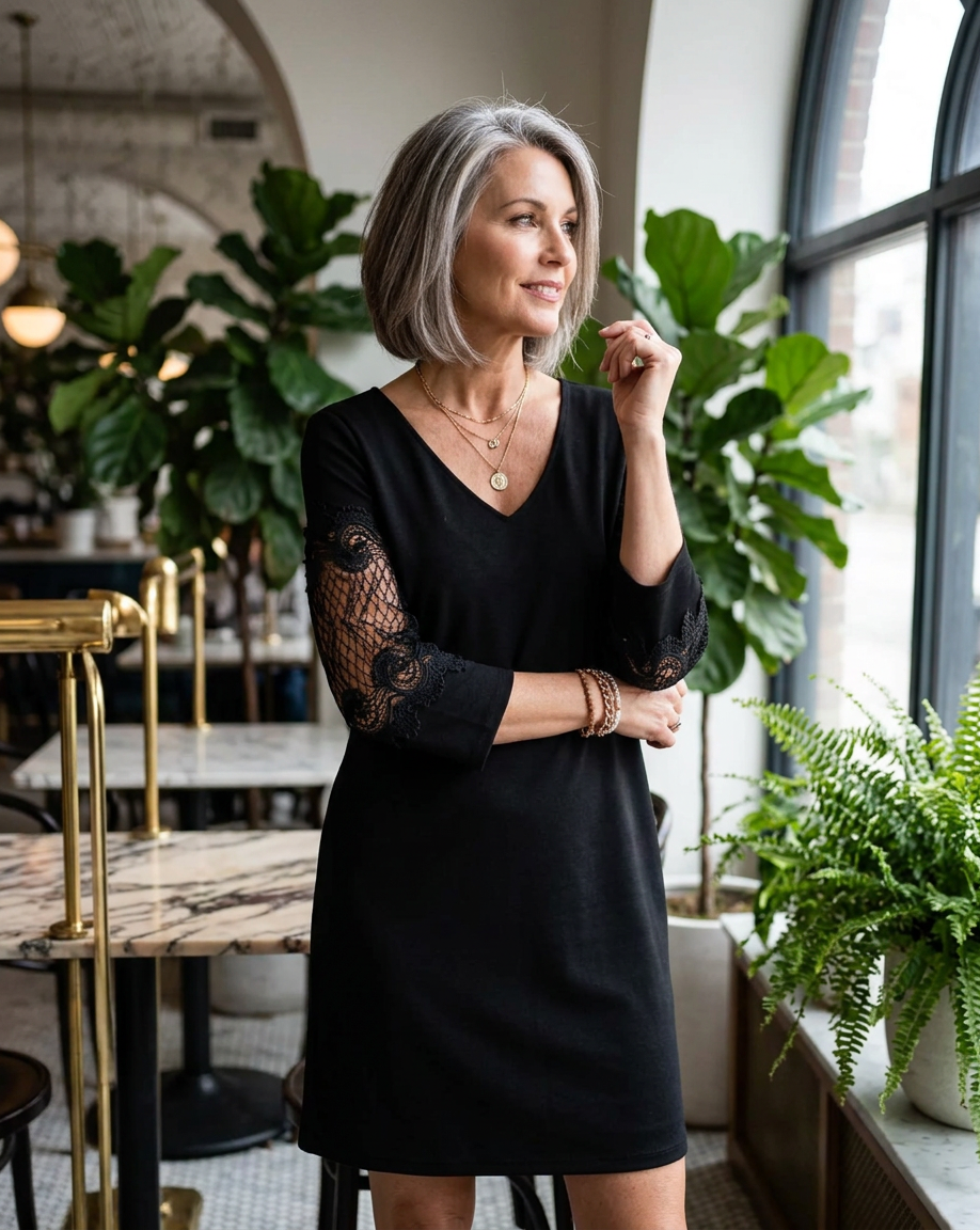 Adriana Acquaviva™ Elegantní šaty s půvabnými krajkovými rukávy