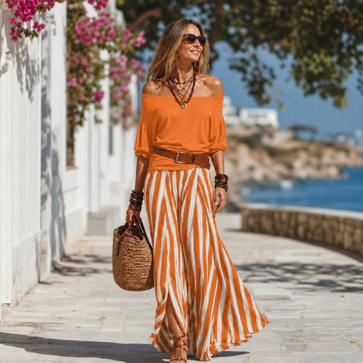 Adriana Romanin™ Pruhovaný set s maxi sukní pro lehký letní styl