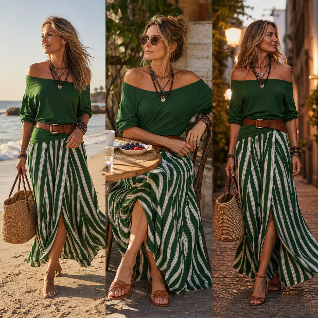 Adriana Romanin™ Pruhovaný set s maxi sukní pro lehký letní styl