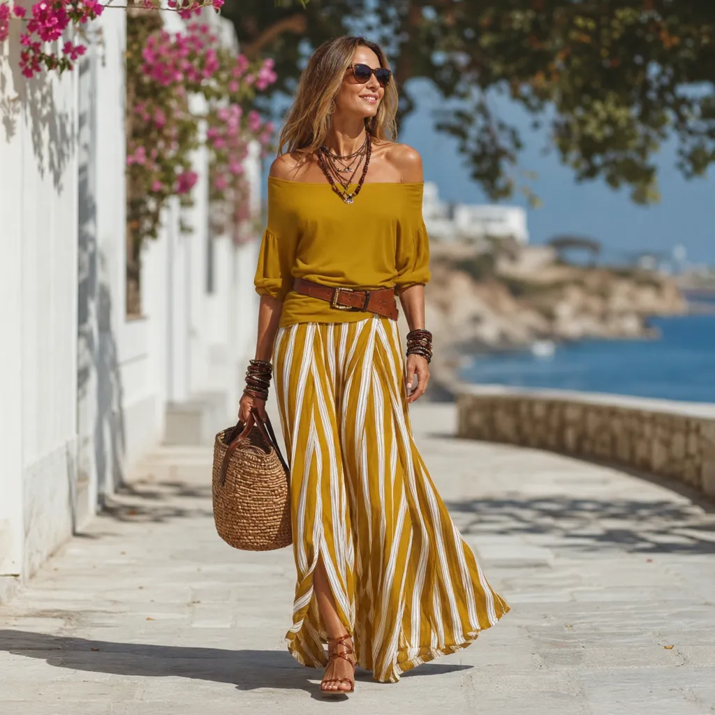 Adriana Romanin™ Pruhovaný set s maxi sukní pro lehký letní styl