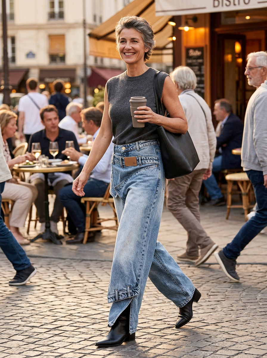 Agata Barchetti™ Džíny s rozparkem a patchworkem pro výrazný styl