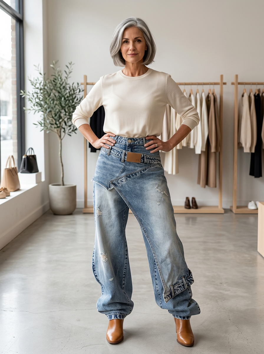 Agata Barchetti™ Džíny s rozparkem a patchworkem pro výrazný styl