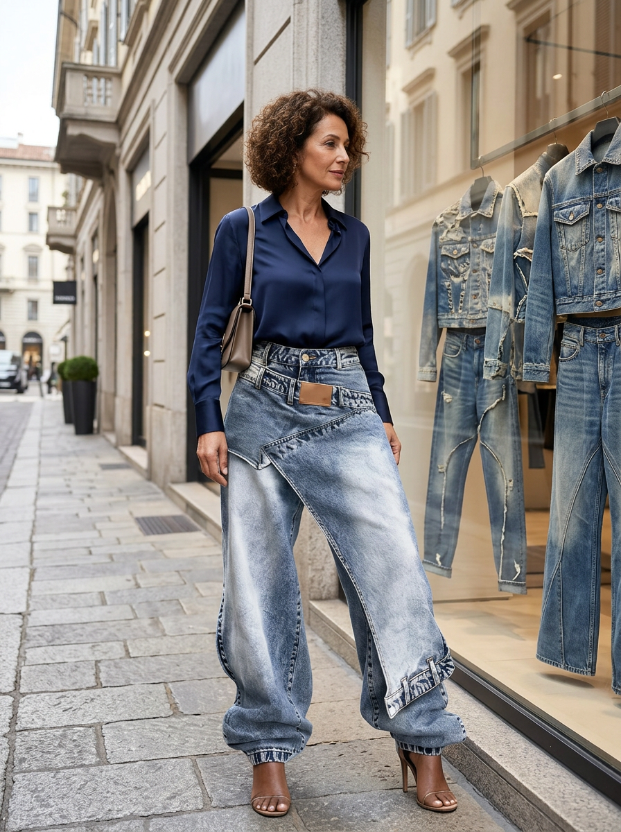 Agata Barchetti™ Džíny s rozparkem a patchworkem pro výrazný styl