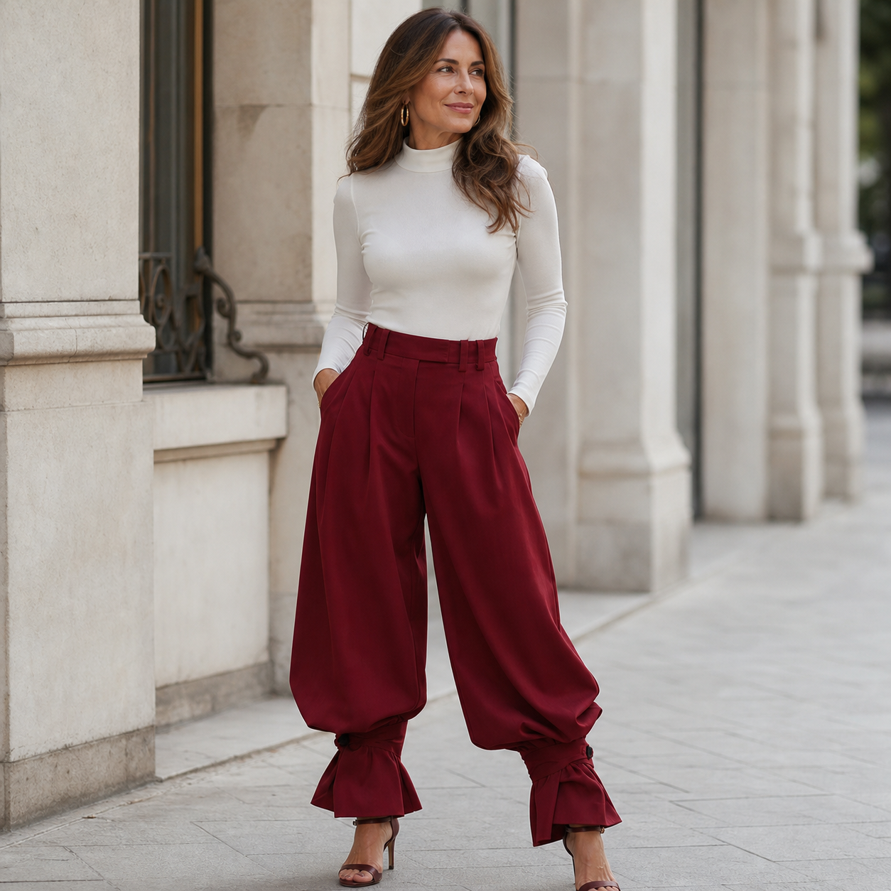 Agata Savorani™ Plisované kalhoty se širokými nohavicemi pro lehkost a eleganci