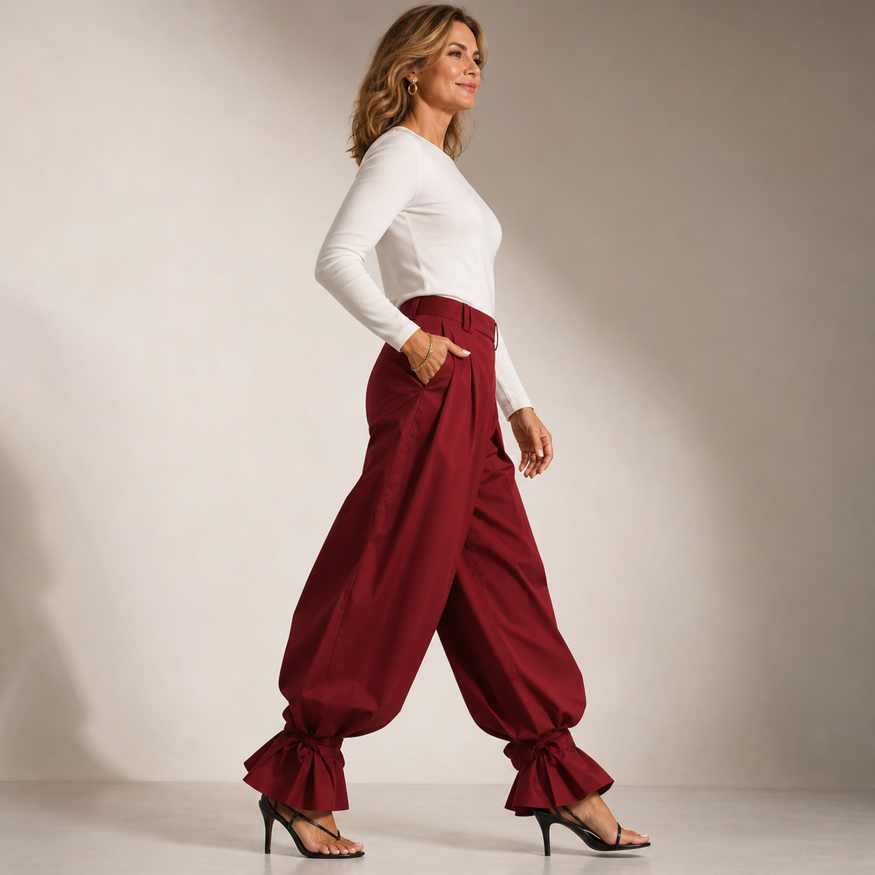 Agata Savorani™ Plisované kalhoty se širokými nohavicemi pro lehkost a eleganci