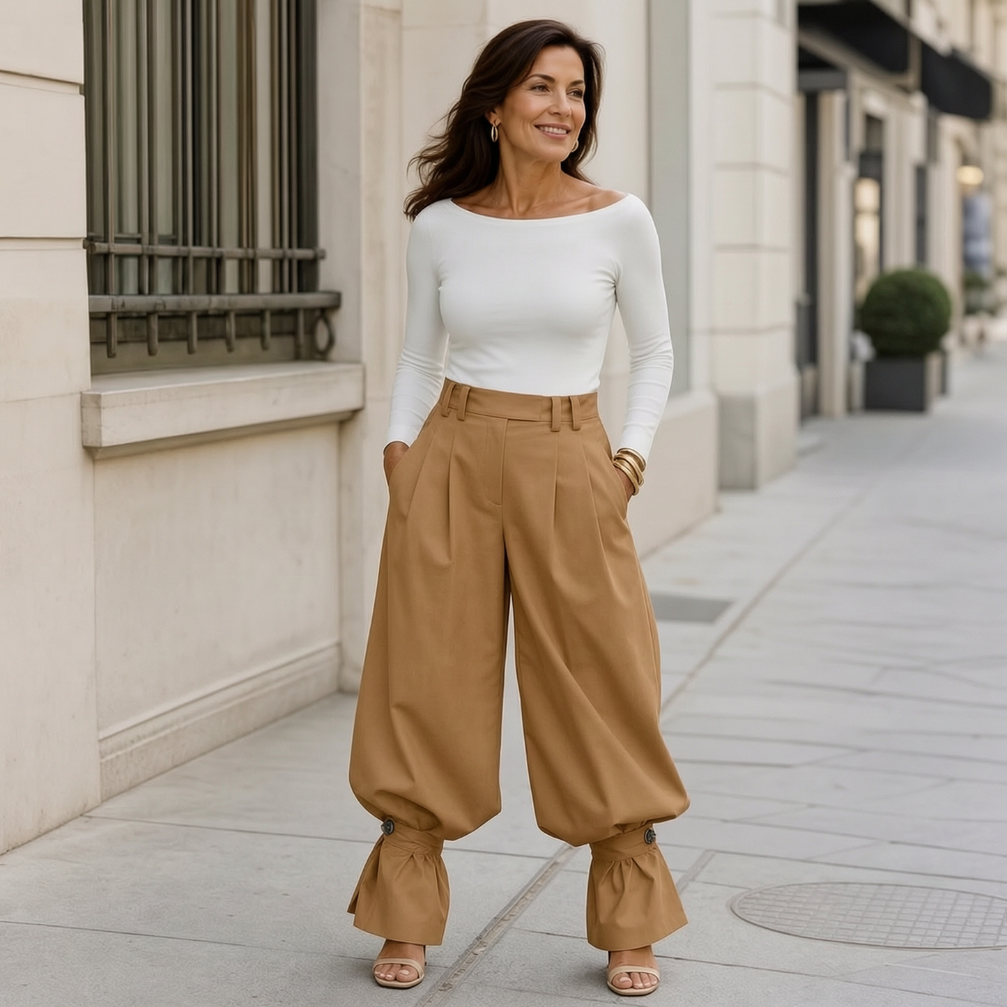 Agata Savorani™ Plisované kalhoty se širokými nohavicemi pro lehkost a eleganci