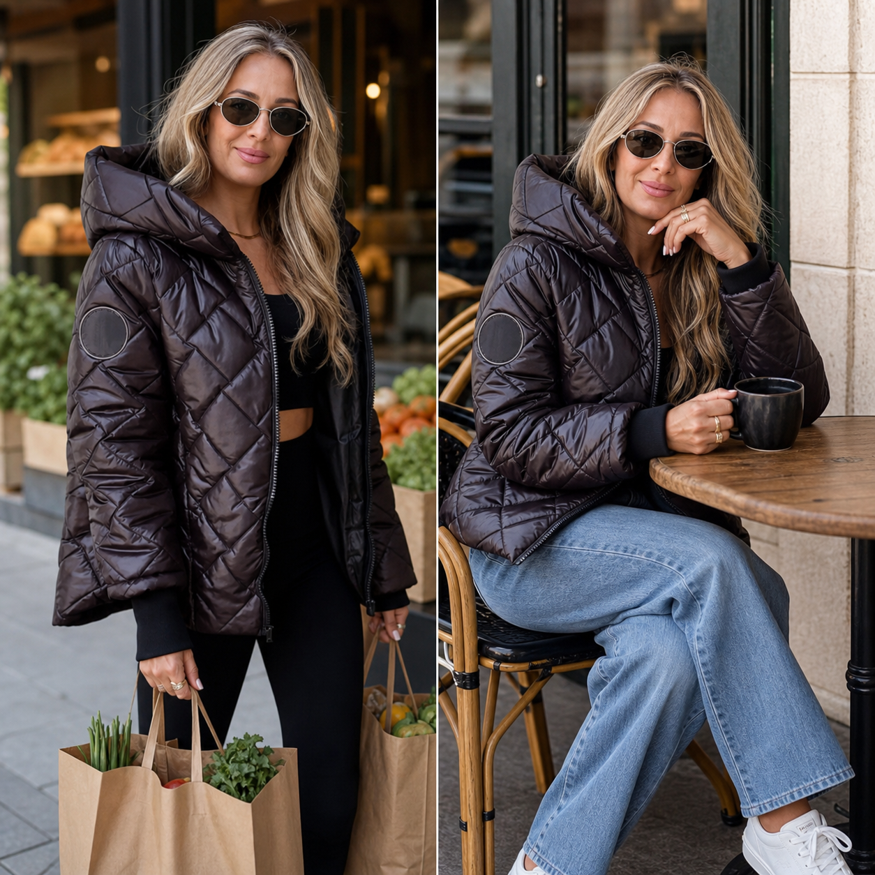 Agnese Bonacolsi™ Lehká prošívaná bunda s kapucí pro každodenní nošení