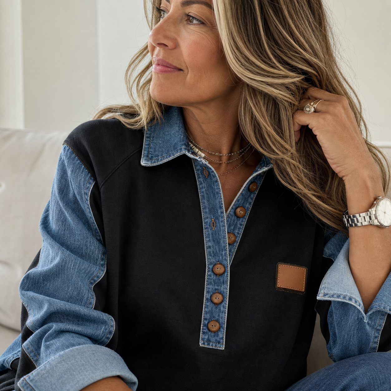 Agnese Bonarrigo™ Elegantní sako s patchworkovým límcem