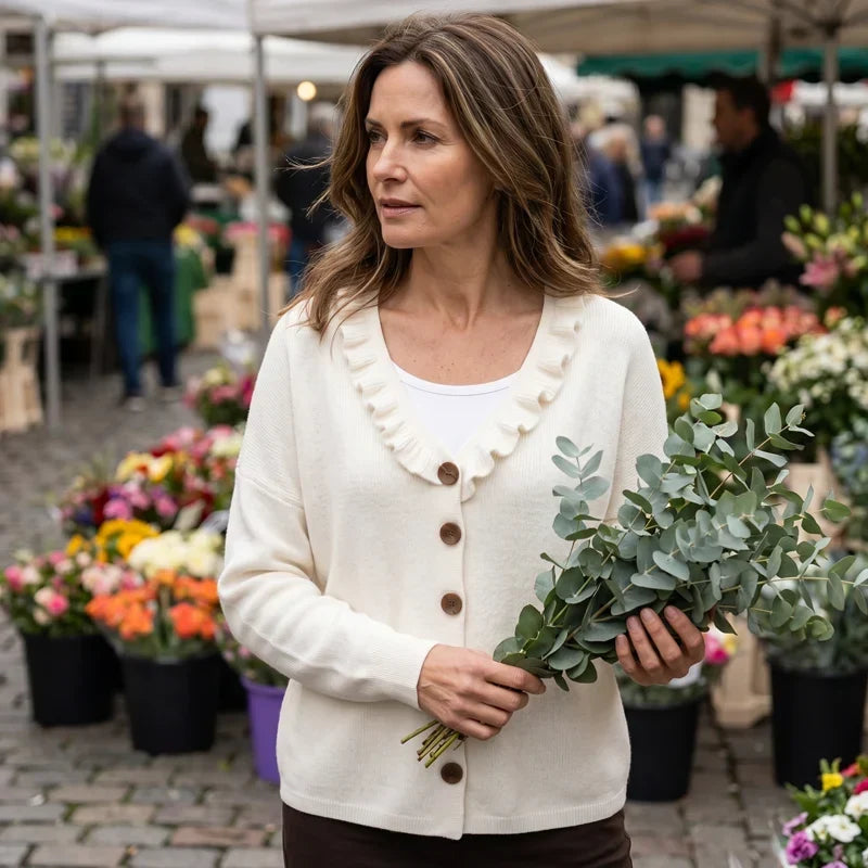 Agnese Borsani™ Cardigan s volánkovým límcem pro každodenní eleganci