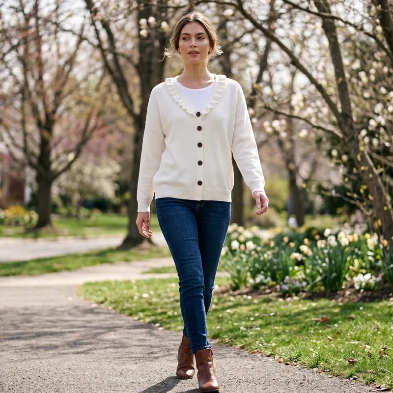 Agnese Borsani™ Cardigan s volánkovým límcem pro každodenní eleganci