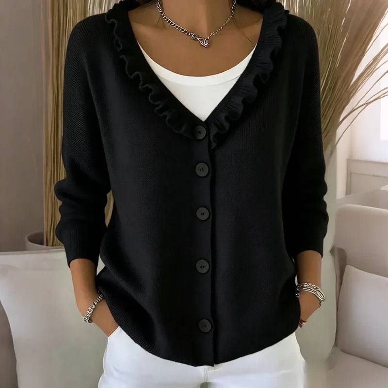 Agnese Borsani™ Cardigan s volánkovým límcem pro každodenní eleganci