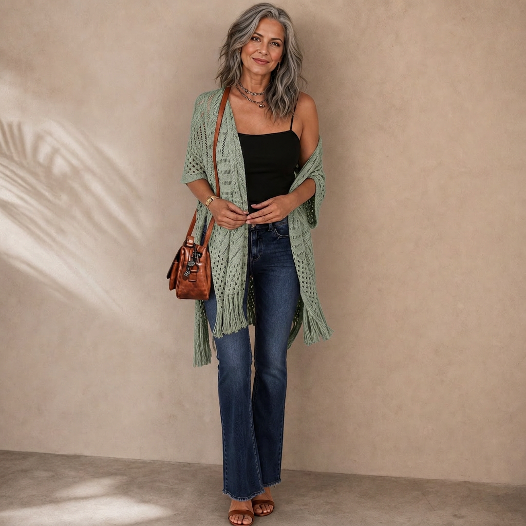 Albina Lanfranchi™ Elegantní cardigan se střapci pro lehké plážové zakrytí
