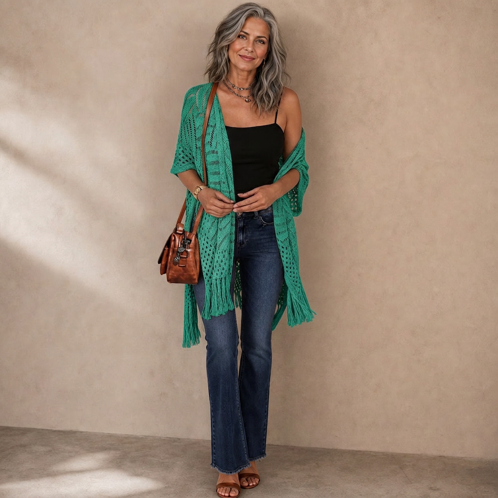 Albina Lanfranchi™ Elegantní cardigan se střapci pro lehké plážové zakrytí