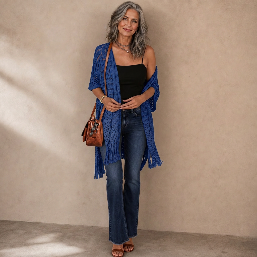 Albina Lanfranchi™ Elegantní cardigan se střapci pro lehké plážové zakrytí