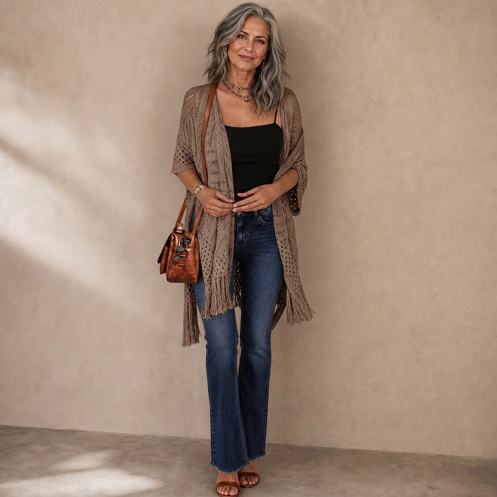 Albina Lanfranchi™ Elegantní cardigan se střapci pro lehké plážové zakrytí