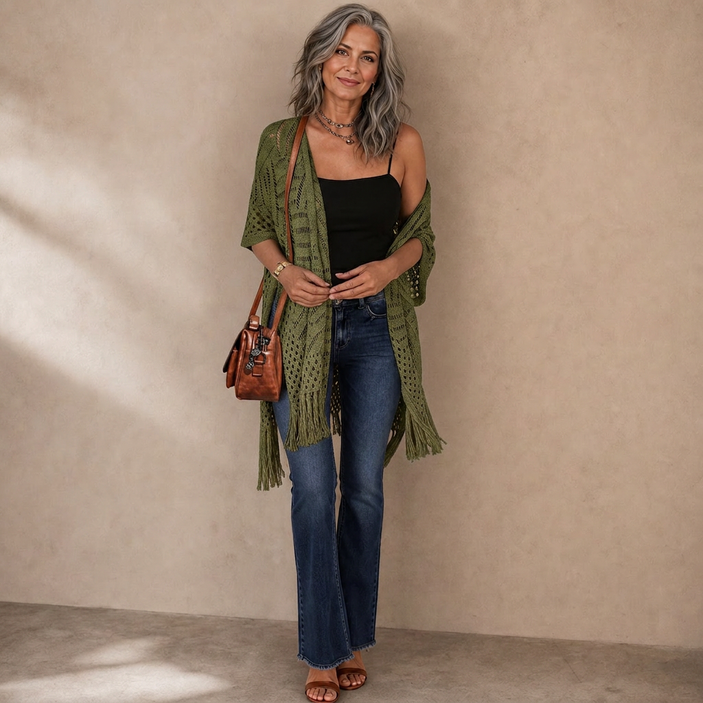 Albina Lanfranchi™ Elegantní cardigan se střapci pro lehké plážové zakrytí