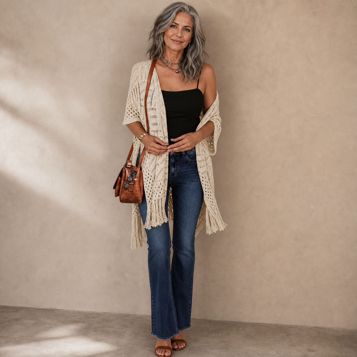 Albina Lanfranchi™ Elegantní cardigan se střapci pro lehké plážové zakrytí
