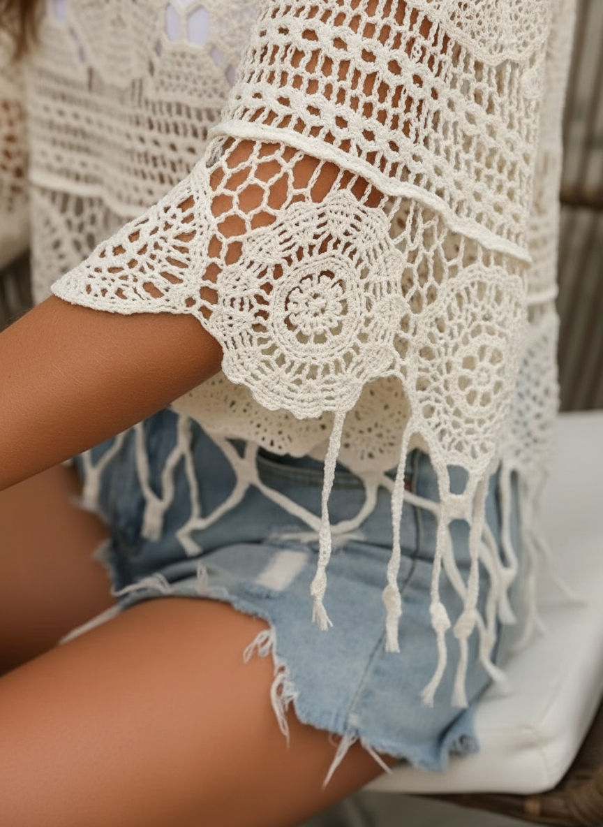 Alessia Lattanzi™ Boho plážové přikrytí s vroubkovaným lemem pro bezstarostný styl