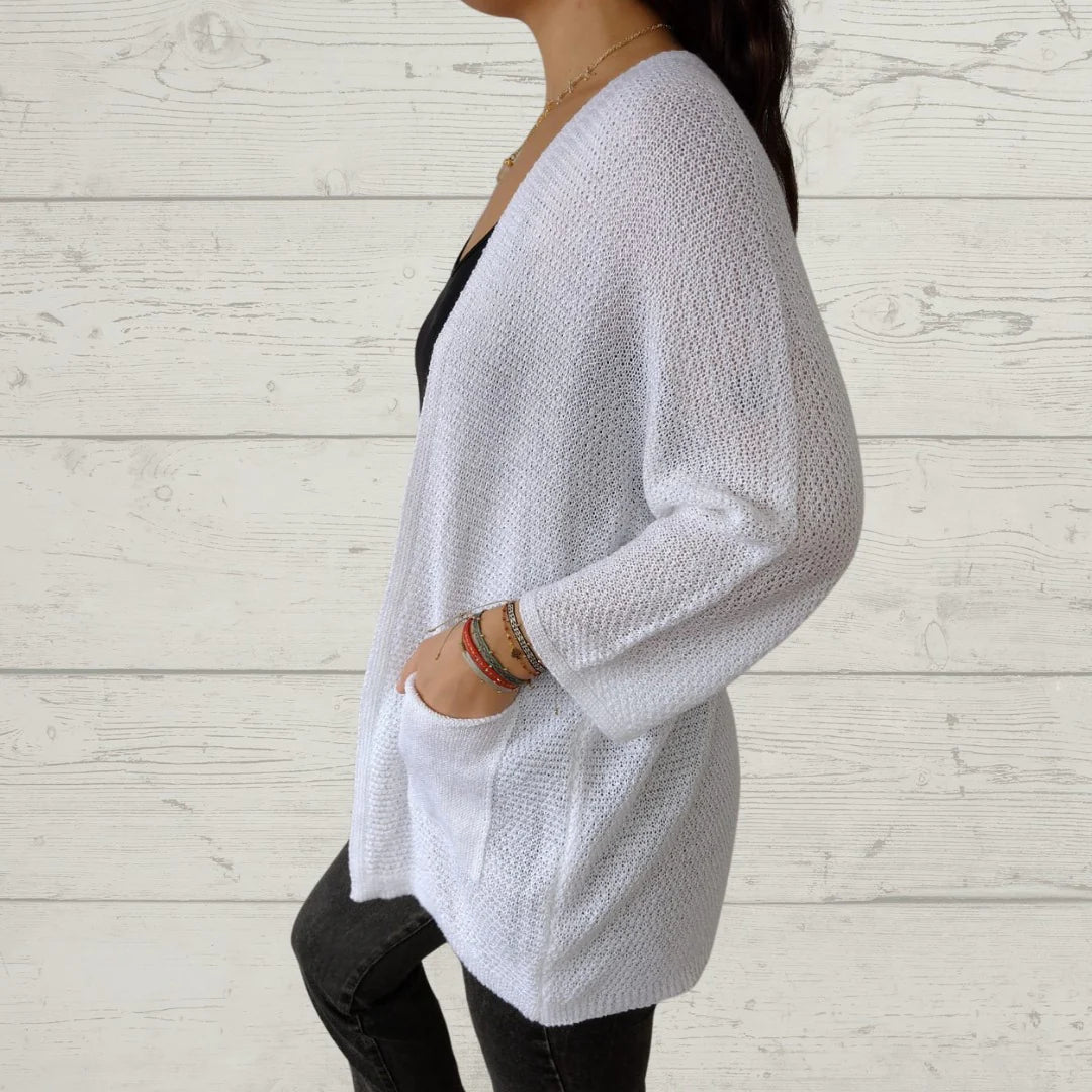 Alessia Thread 3/4 Sleeve Cardigan with Pockets - side profile view