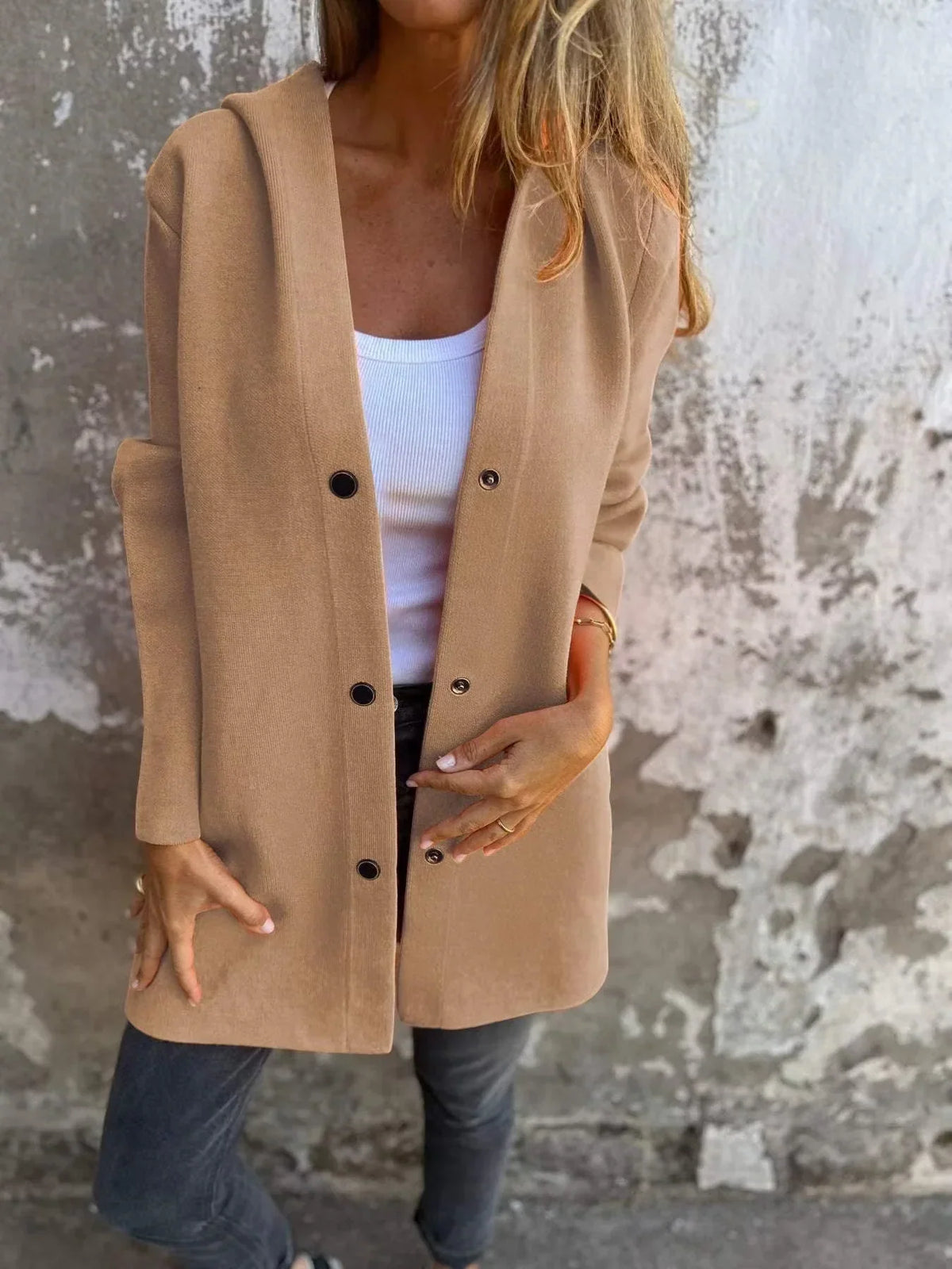 Amedea Aloura Relaxed Button Front Hooded Jacket - main front product view