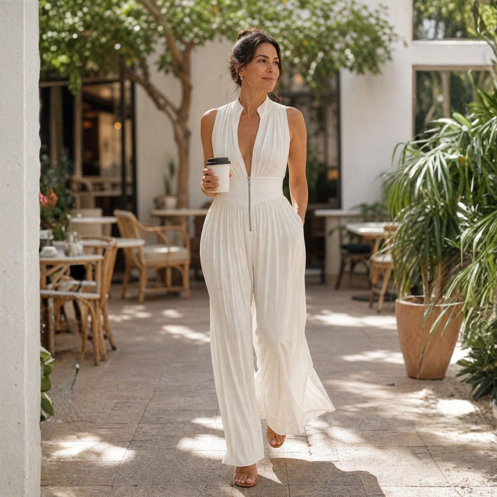 Andreina Amato™ Elegantní šifonový overal se širokými nohavicemi a sklady