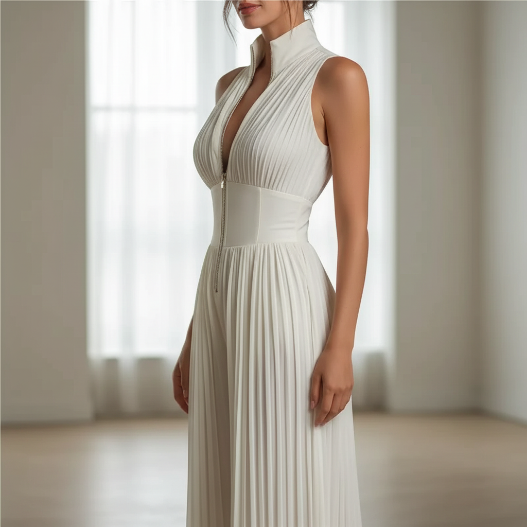 Andreina Amato™ Elegantní šifonový overal se širokými nohavicemi a sklady