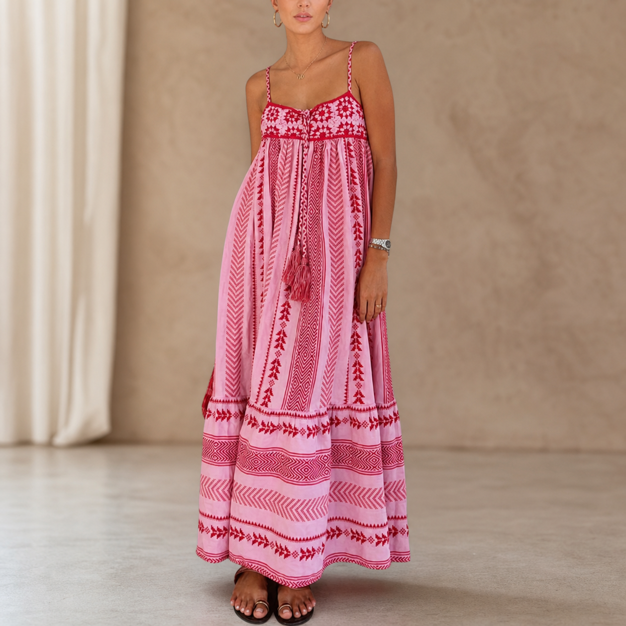 Anita Locatelli™ Vzdušné boho maxi šaty na dovolenou