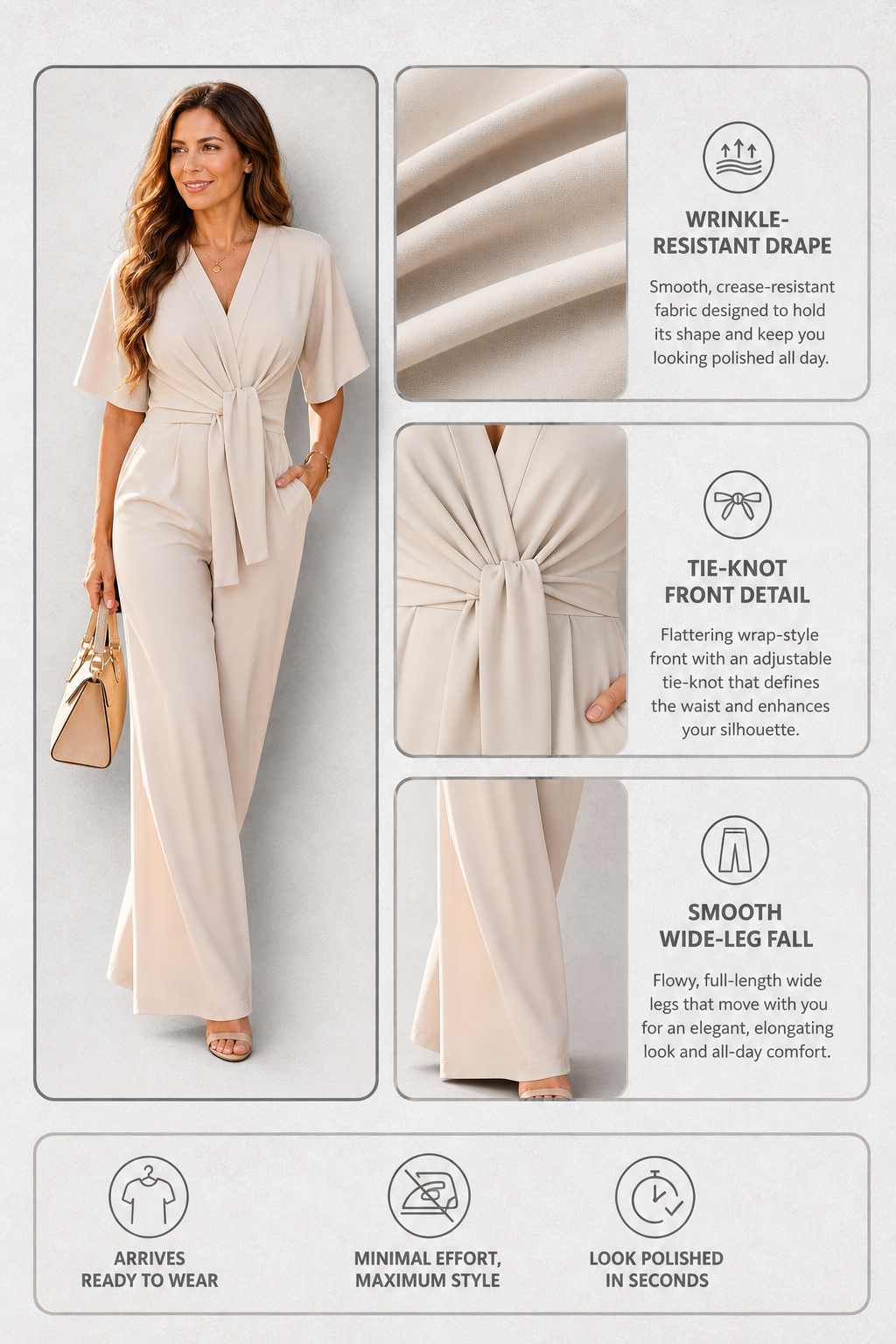 Barbara Antinori™ Elegantní overal se širokými nohavicemi a vázáním vpředu