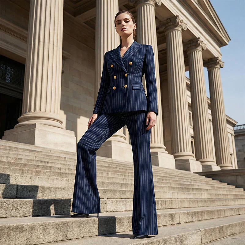 Barbara Ronchi™ Pruhovaný elegantní kostým pro uhlazenou eleganci