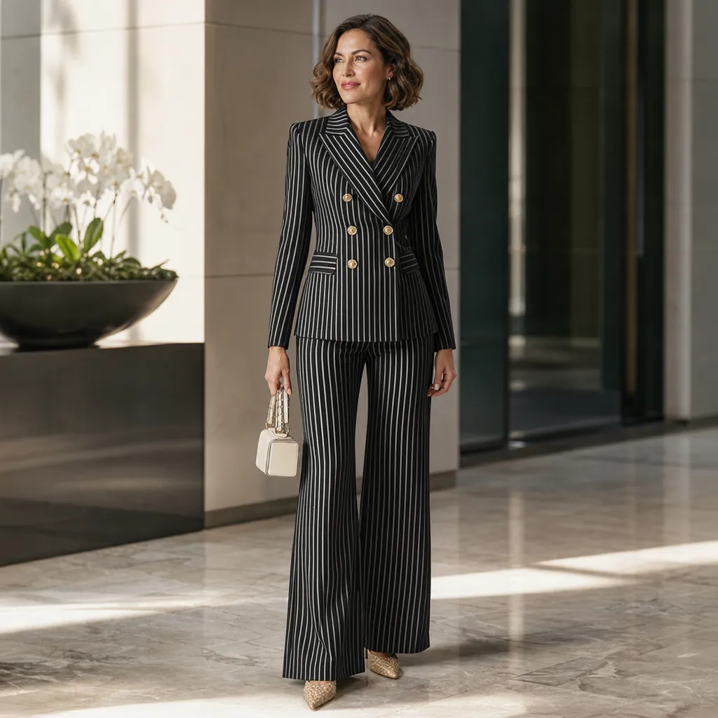 Barbara Ronchi™ Pruhovaný elegantní kostým pro uhlazenou eleganci