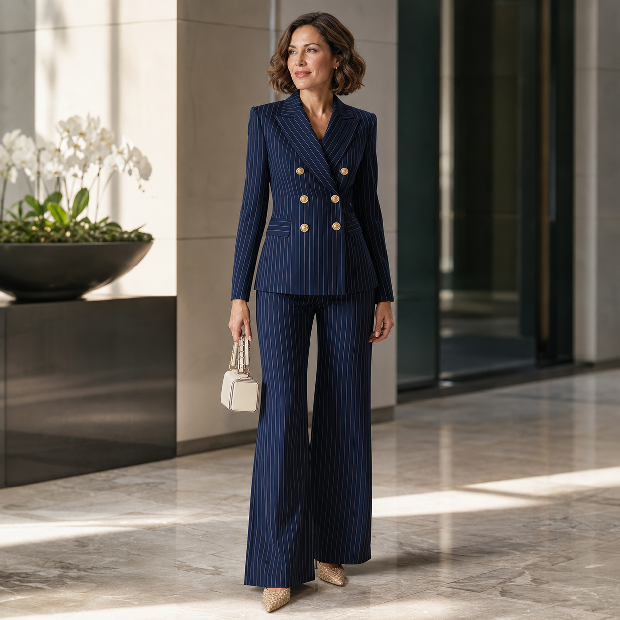 Barbara Ronchi™ Pruhovaný elegantní kostým pro uhlazenou eleganci