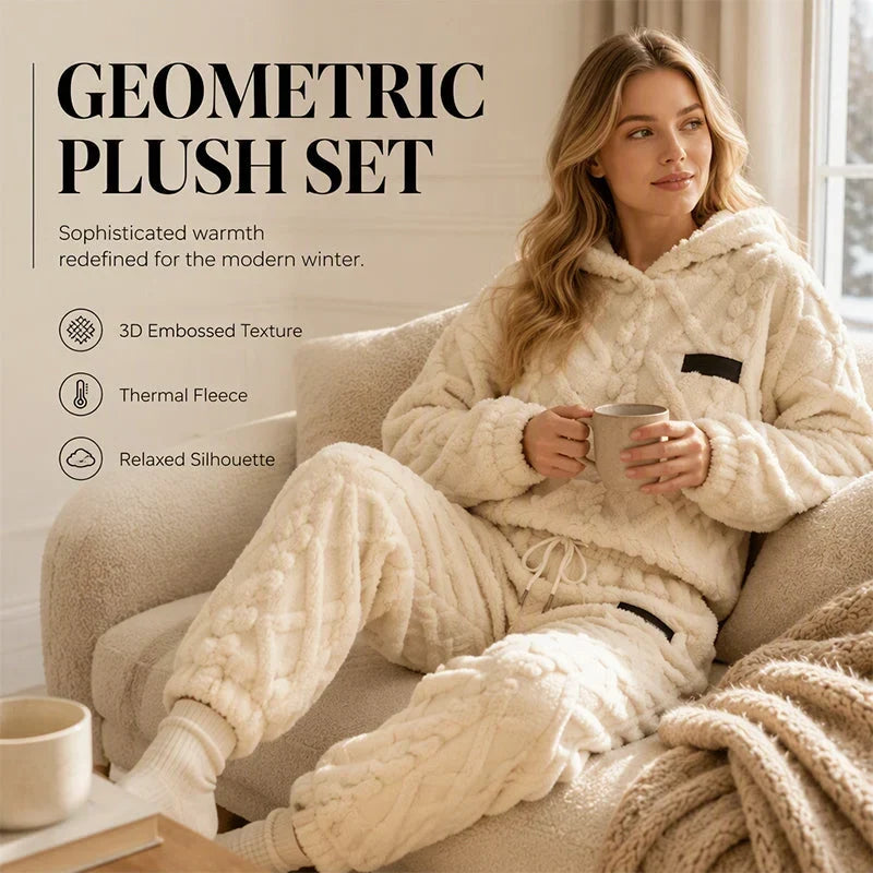 Berta Women's 2-Piece Set with 3D Geometric Embossed Fleece - main front product view