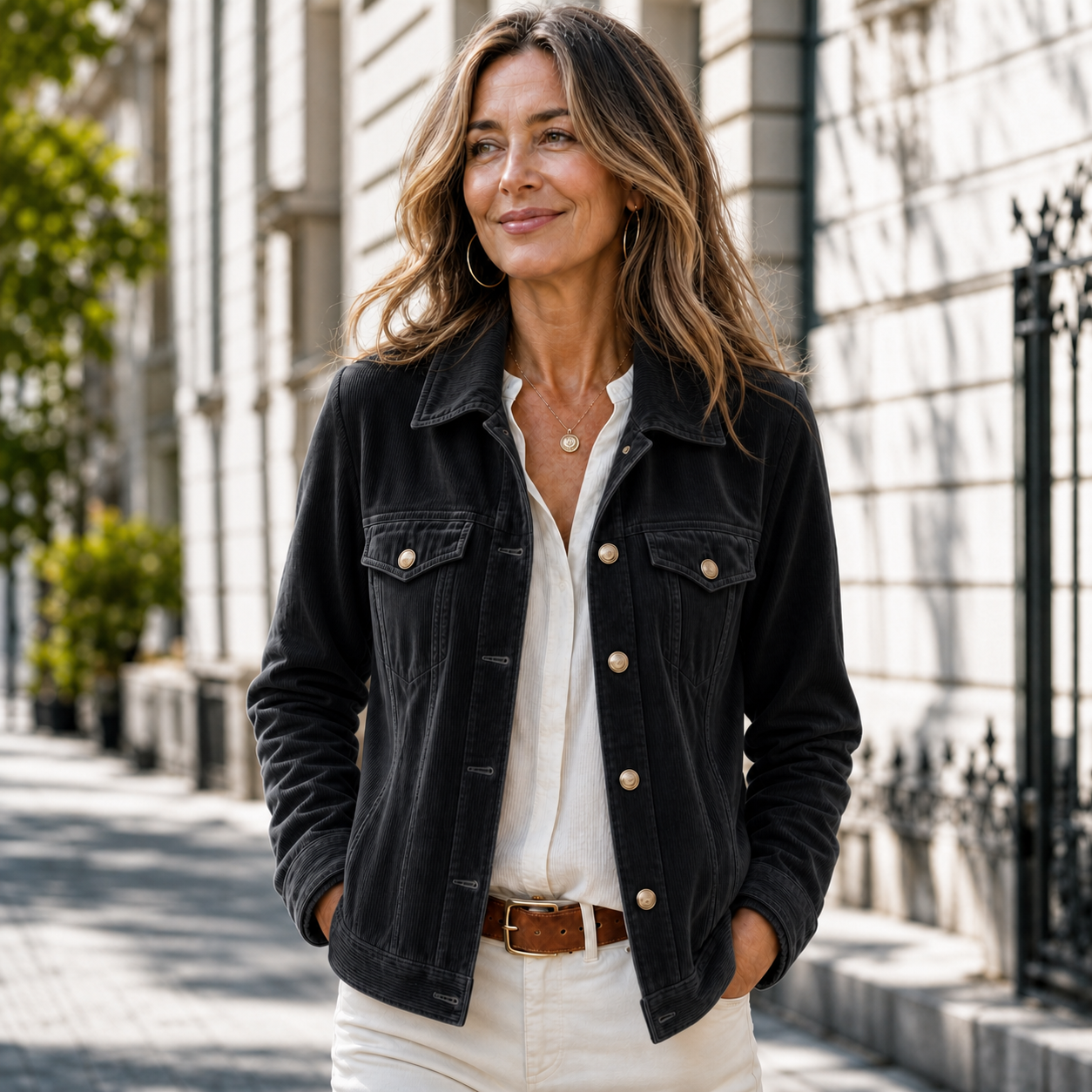 Candida Baronetti™ Všestranná knoflíková bunda s vintage vypráním