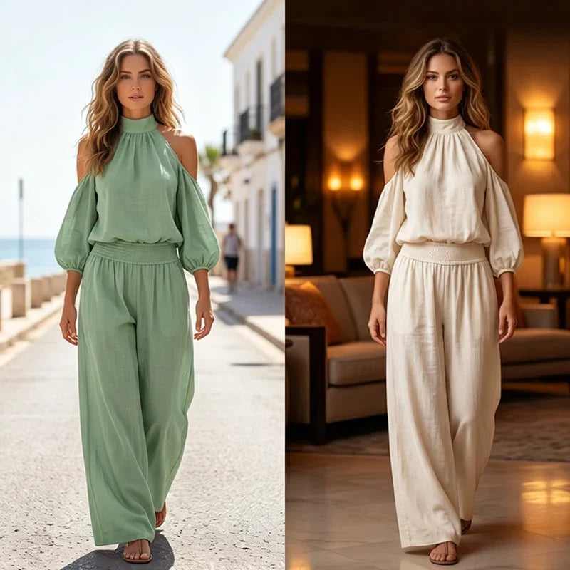 Candida Bartolomei™ Halenka s odhalenými rameny a halter výstřihem pro bezstarostný letní styl