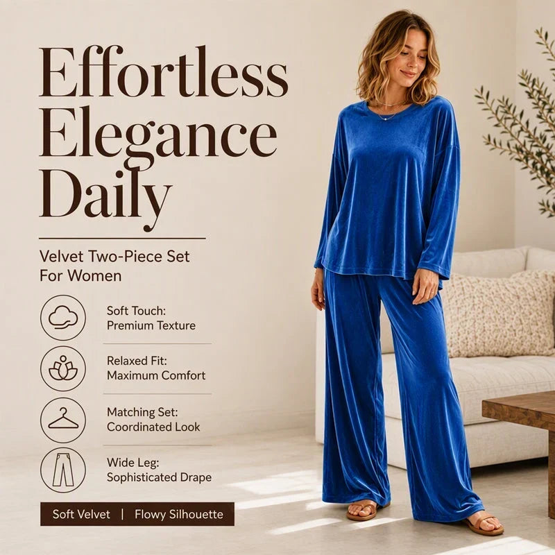 Candida Women's Velvet Long Sleeve Top & Wide Leg Set - main front product view