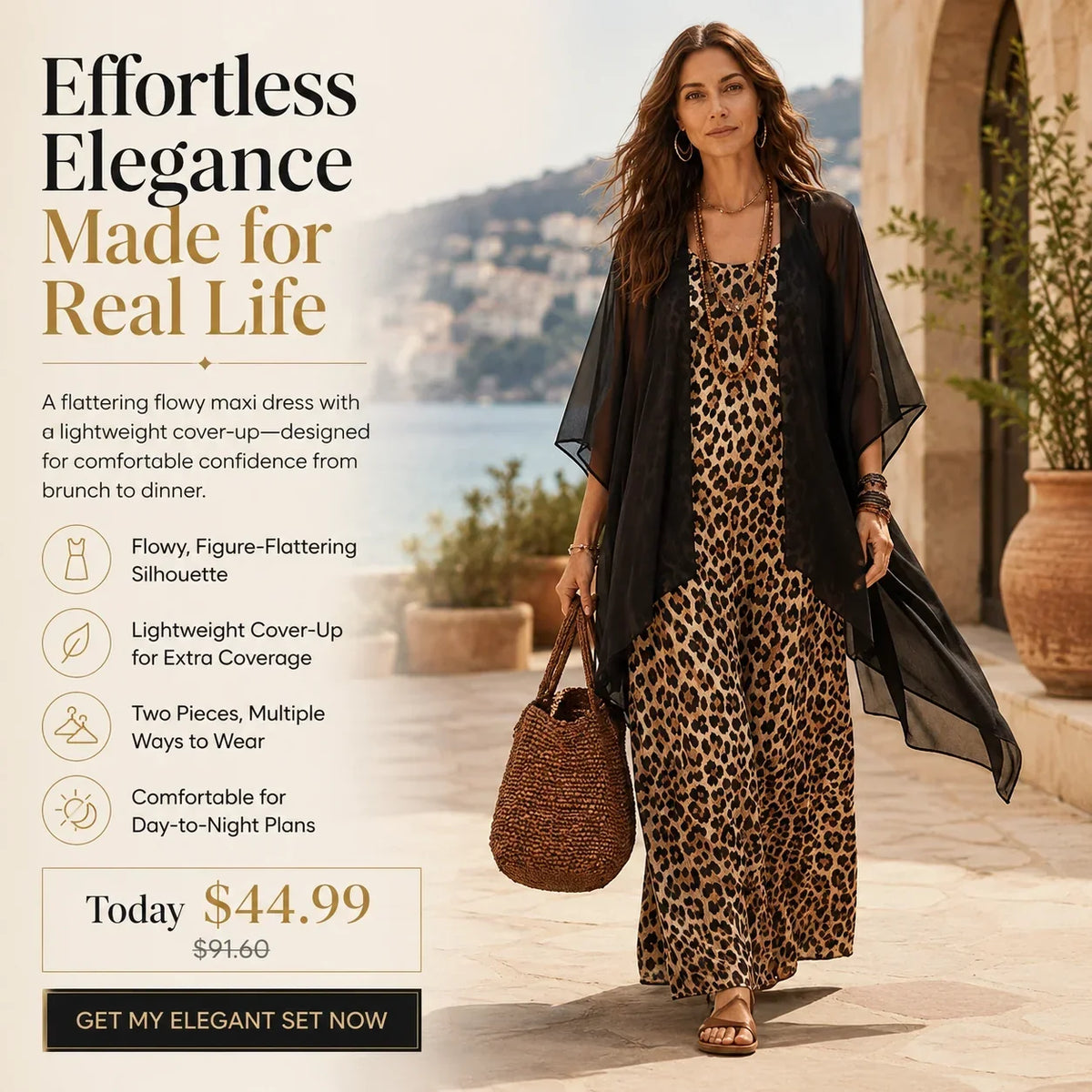 Catia Two-in-One Maxi Dress & Lightweight Cover - main front view of flowy maxi dress set