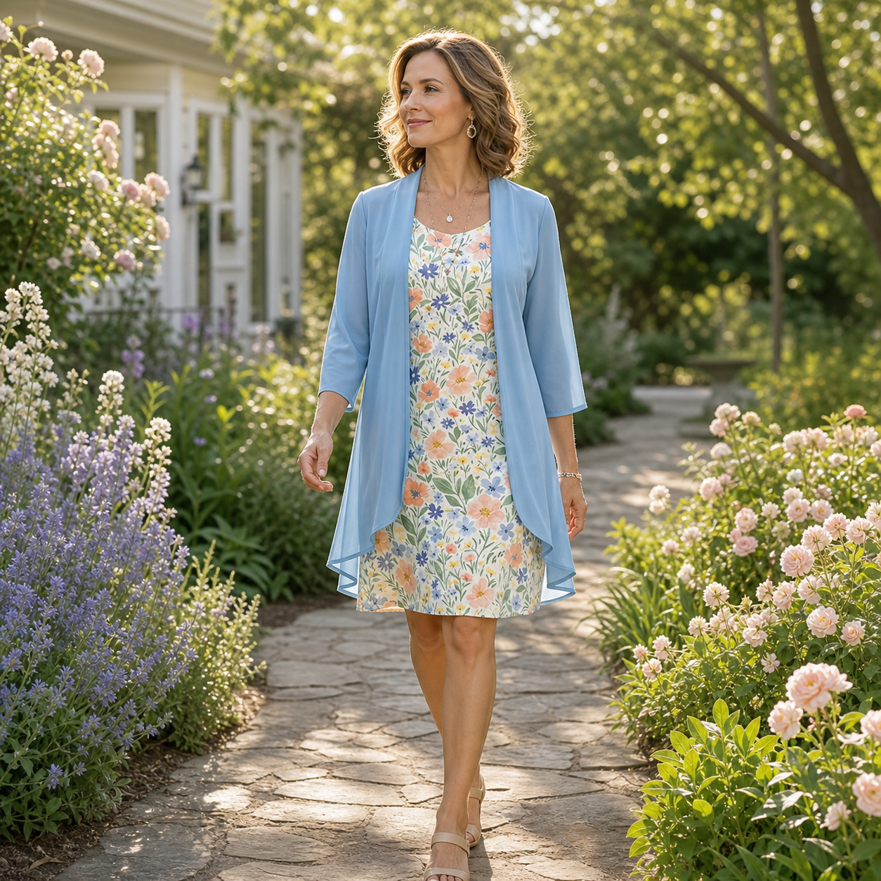 Cristina Mazzoleni™ Elegantní set šatů s ladícím kardiganem