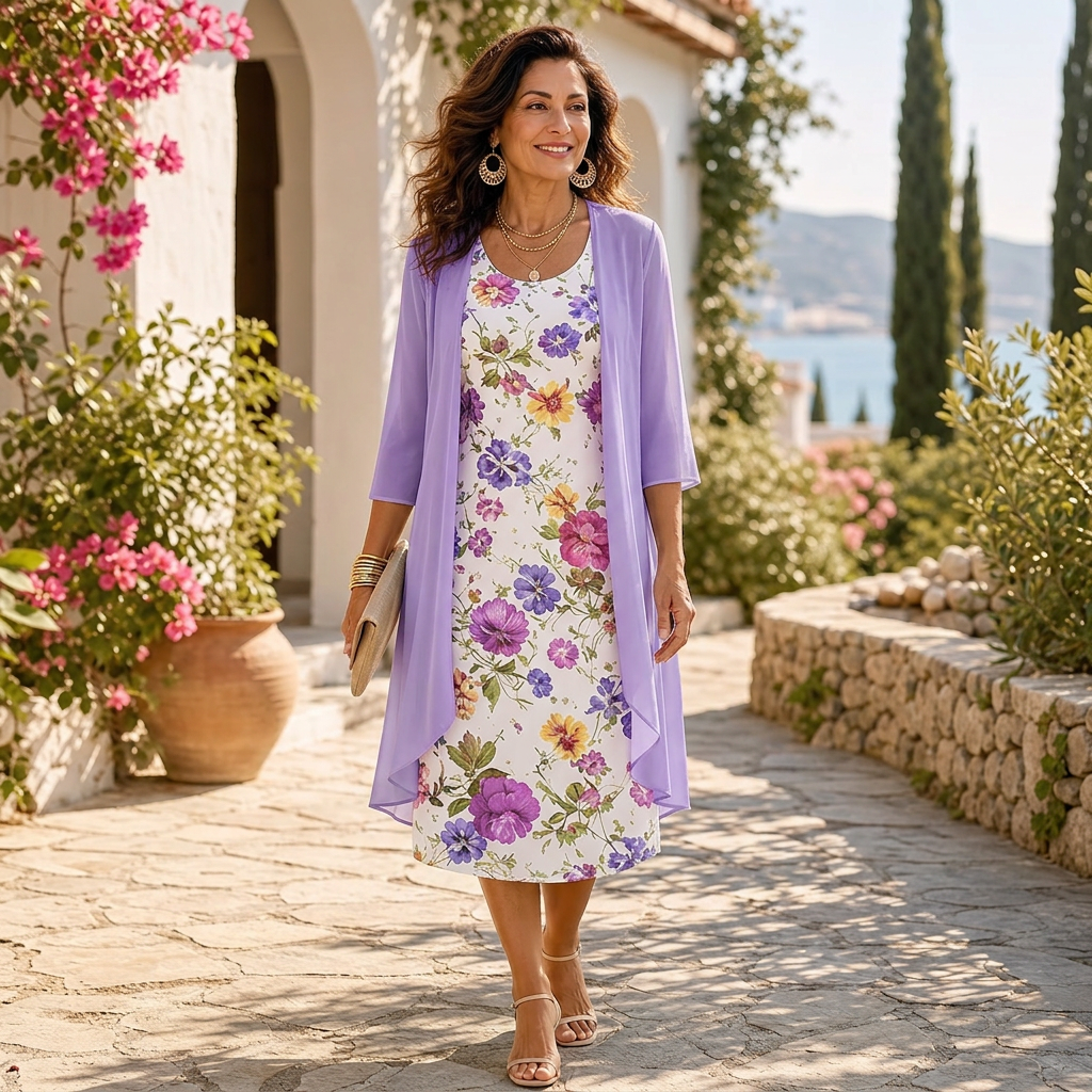 Cristina Mazzoleni™ Elegantní set šatů s ladícím kardiganem